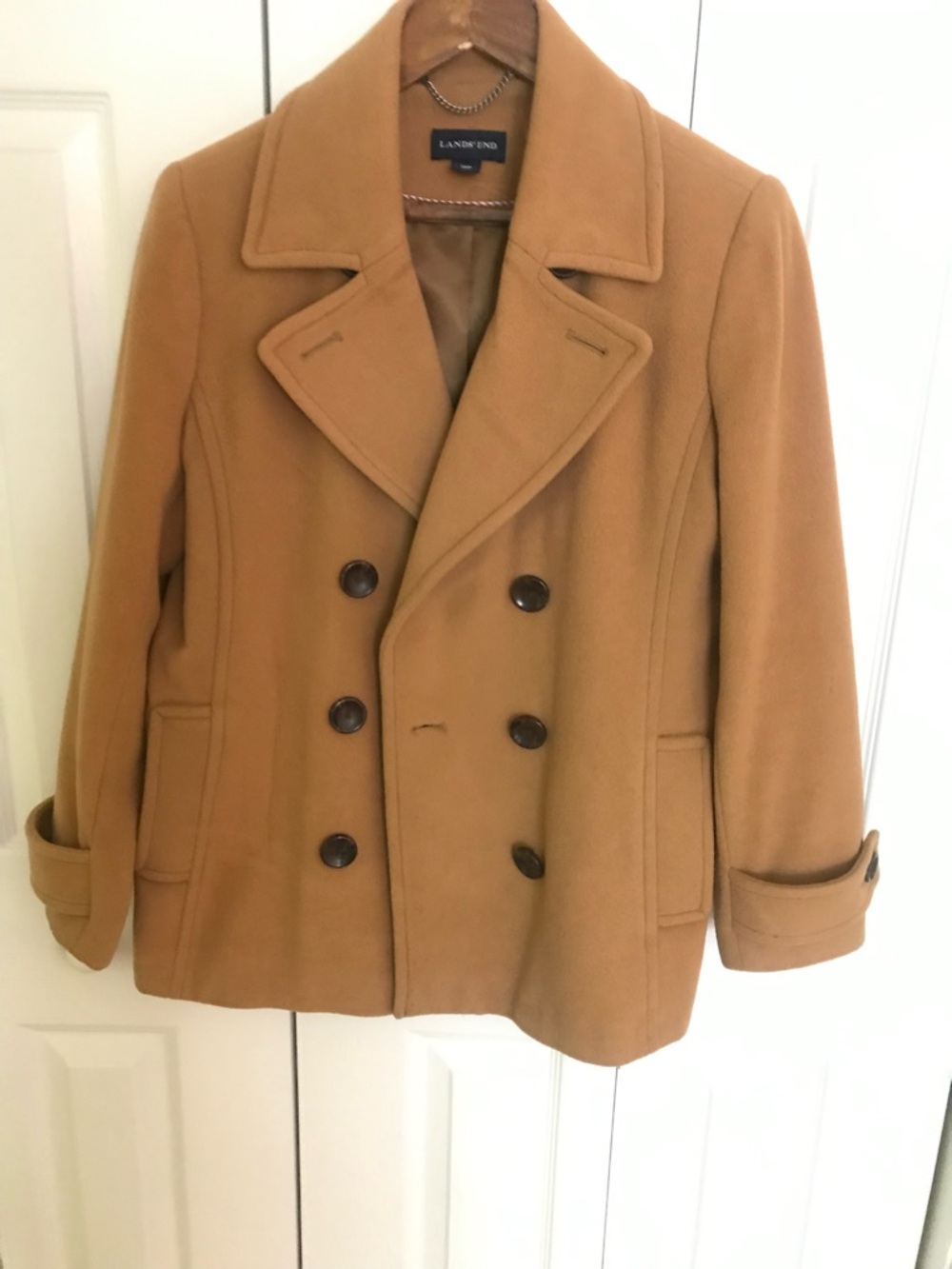 Lands' End Camel Wool Blend Coat with Notched Lapels